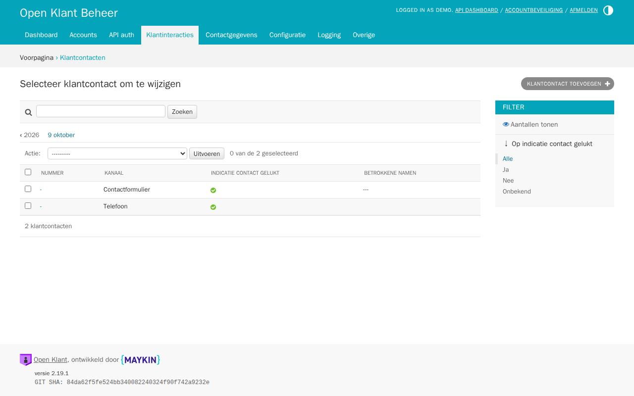 Klantcontacten in Open Klant