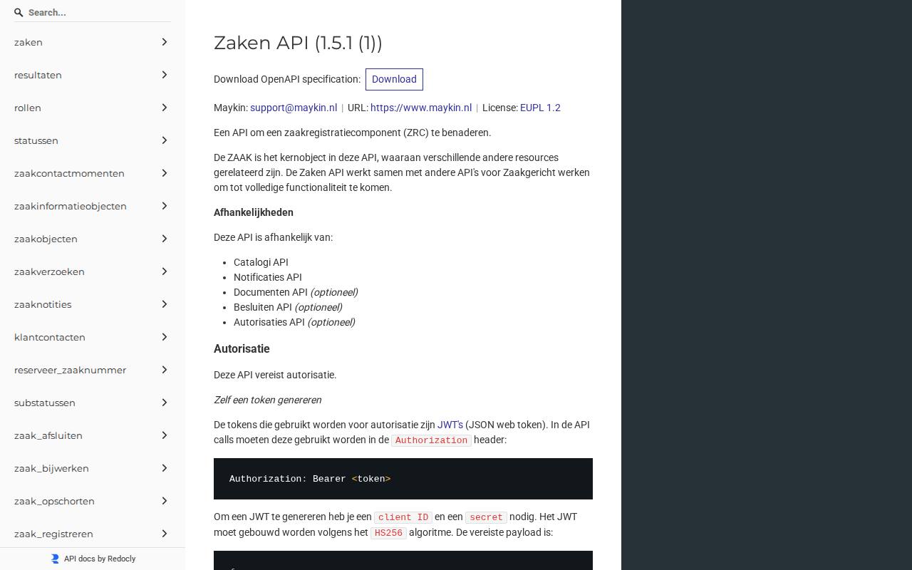 Documentatie Zaken API